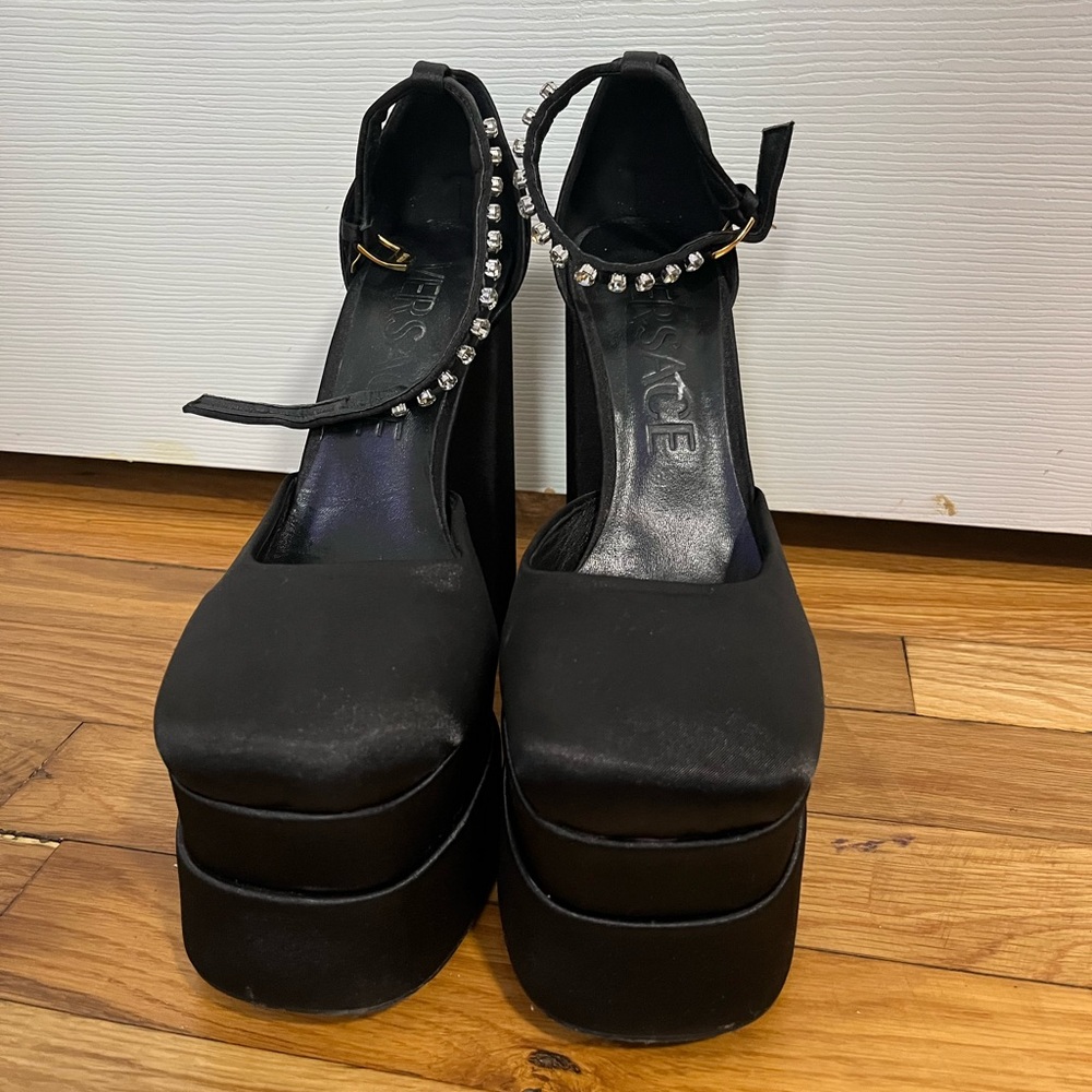 Versace Aevitas Satin Pumps with Gemstones